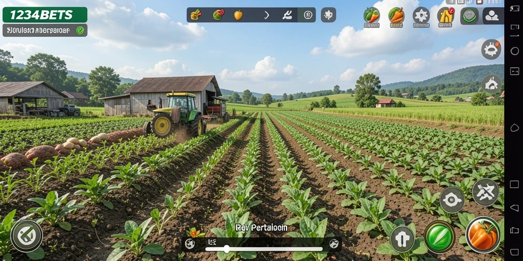 Tampilan gameplay 1234BETS yang menarik dengan suasana pertanian yang hidup.