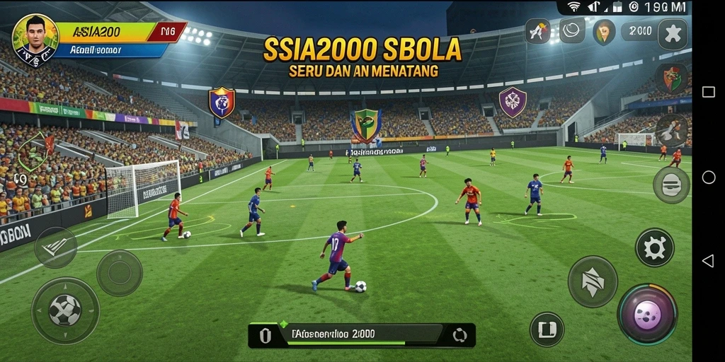 Screenshot gameplay ASIA200 dengan aksi sepak bola intens.