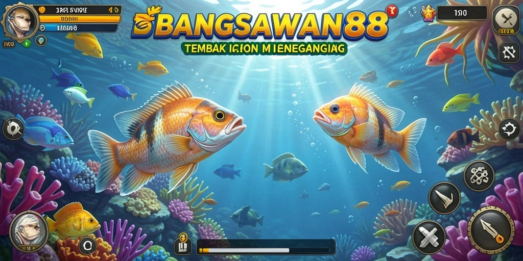 Tampilan gameplay BANGSAWAN88 dengan berbagai ikan yang bisa ditangkap.