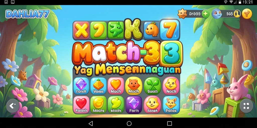 Tampilan gameplay DAHLIA77 yang menarik dengan elemen Match-3 yang seru.