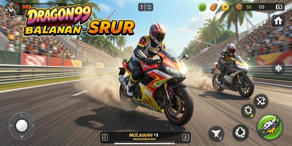 Screenshot gameplay yang menampilkan balapan motor yang seru.