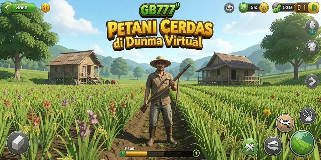 Ilustrasi gameplay GB777 yang menunjukkan pengalaman bertani yang asyik.