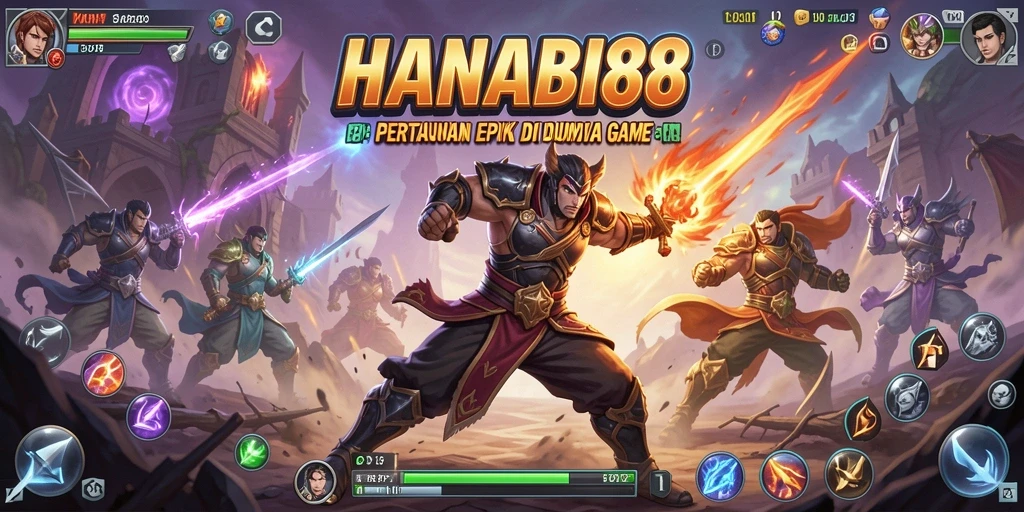 Screenshot gameplay HANABI88 menampilkan pertarungan epik di arena pertarungan.