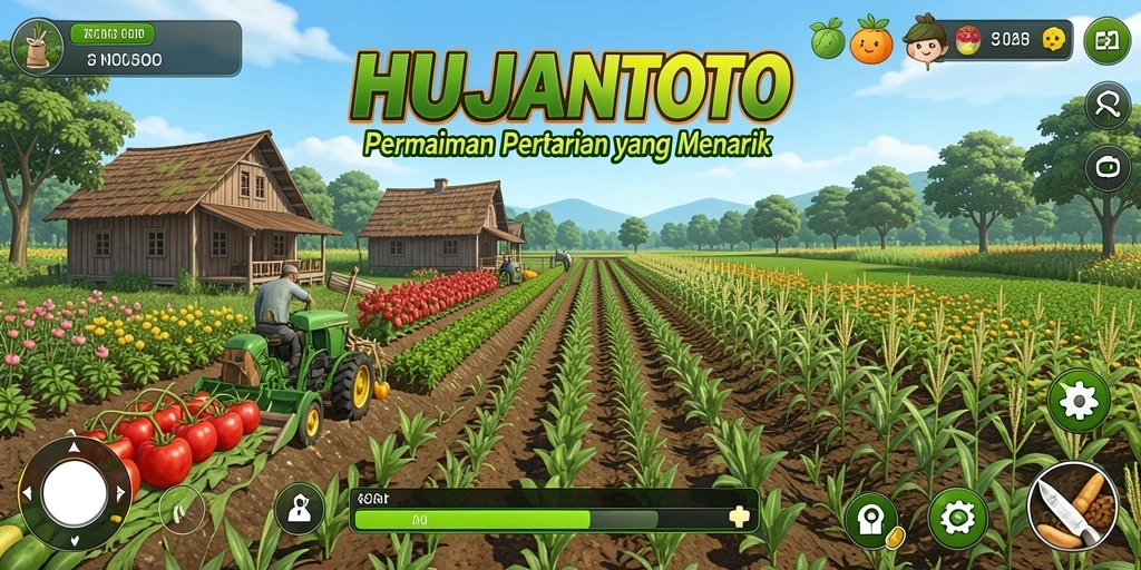 Screenshot permainan HUJANTOTO menampilkan aktivitas bertani yang menyenangkan.