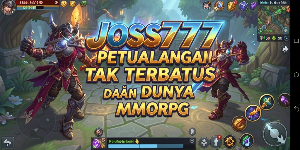 Screenshot gameplay JOSS777 menampilkan pertarungan epik di dunia fantasi.