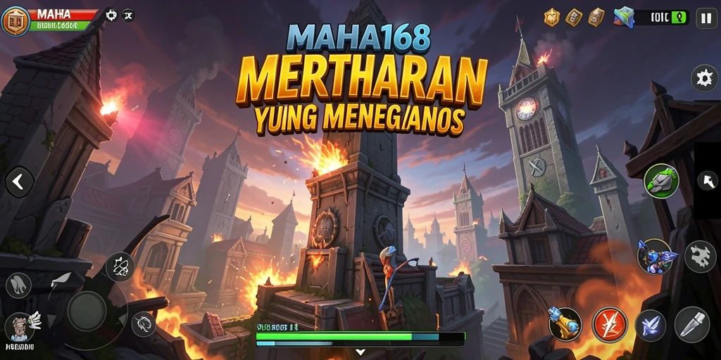 Tampilan gameplay MAHA168 dengan menara yang siap menghadapi serangan musuh.