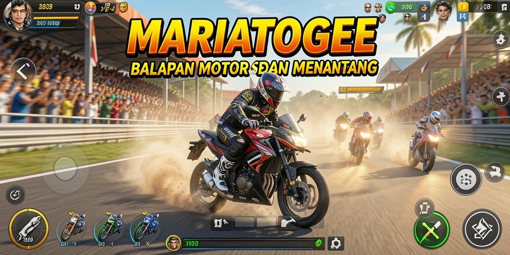 Gameplay MARIATOGEL yang mendebarkan dengan motor balap.