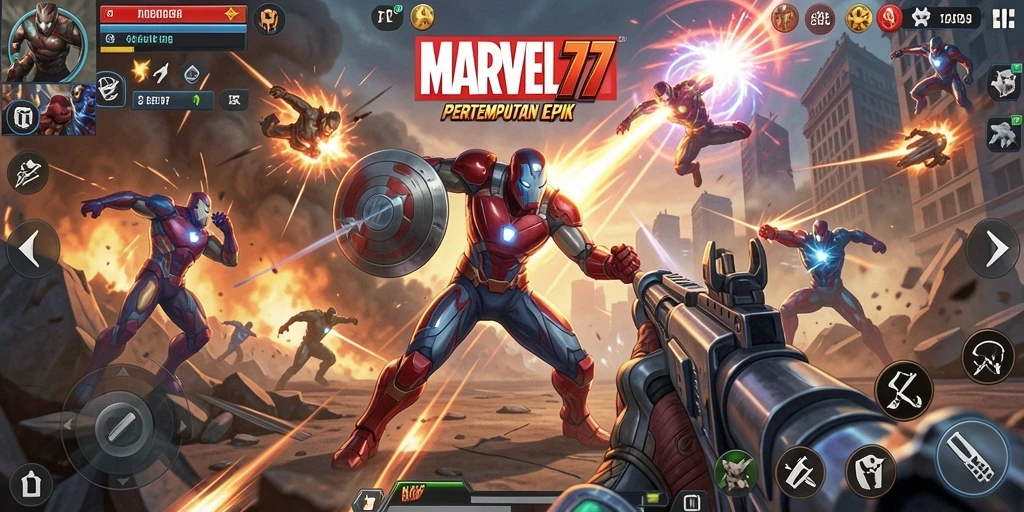 Tampilan gameplay <strong>MARVEL77</strong> yang intens dan mendebarkan dalam pertempuran TPS.