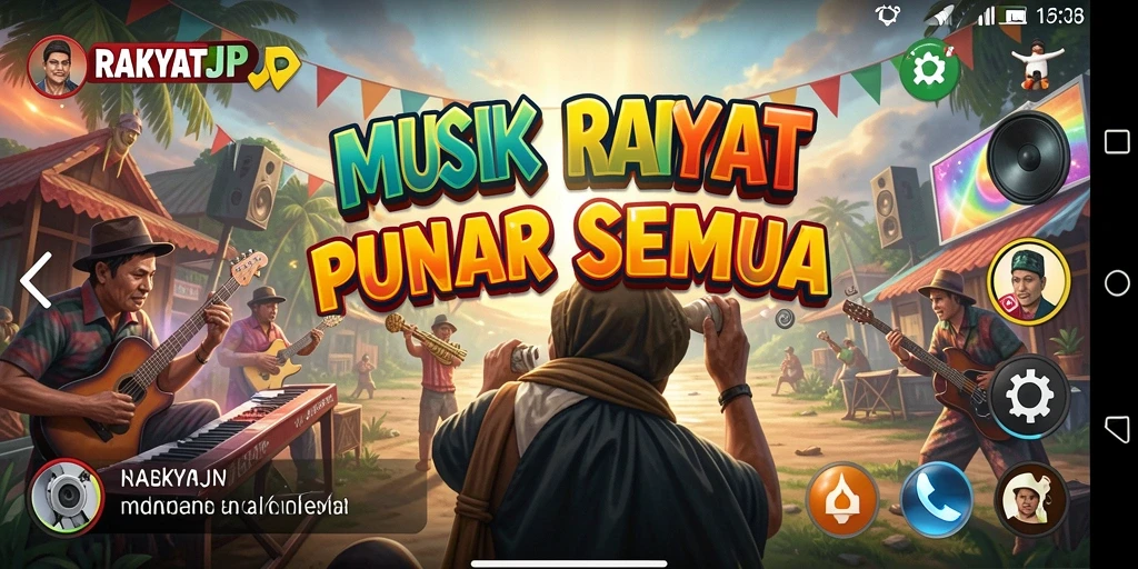 Tampilan gameplay RAKYATJP dengan fitur musik interaktif.