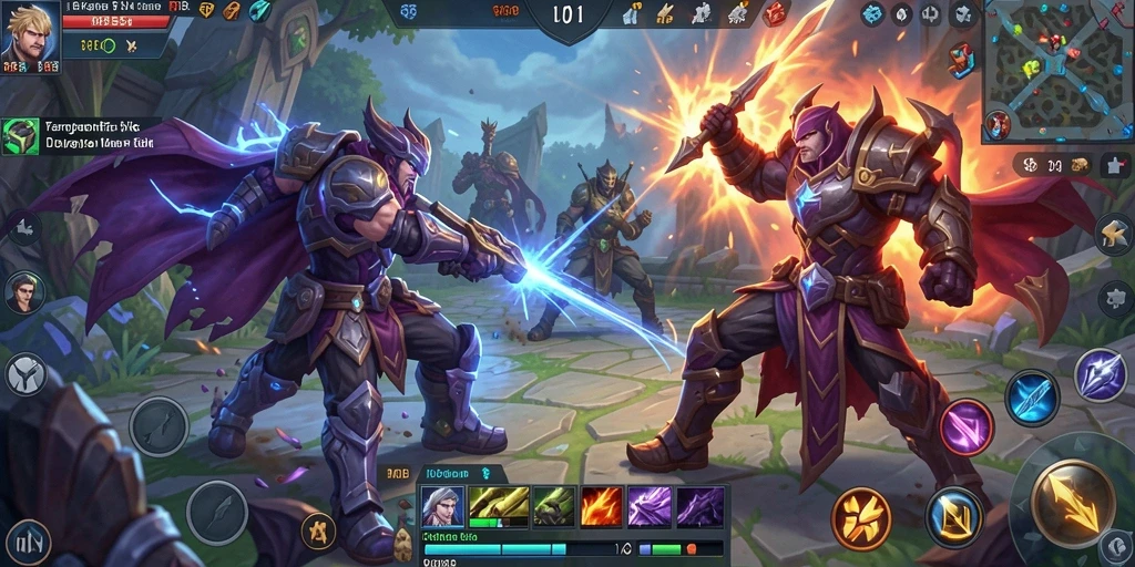 Screenshot RP55 menampilkan duel seru dan strategi tim di arena.